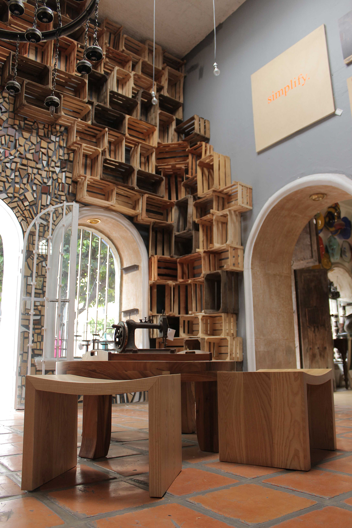 wood pattern installation Interior reclaimed reused design cool idea mexico POP+DOTS Melissa Aldrete Lazo Luis M Cardenas Guadalajara