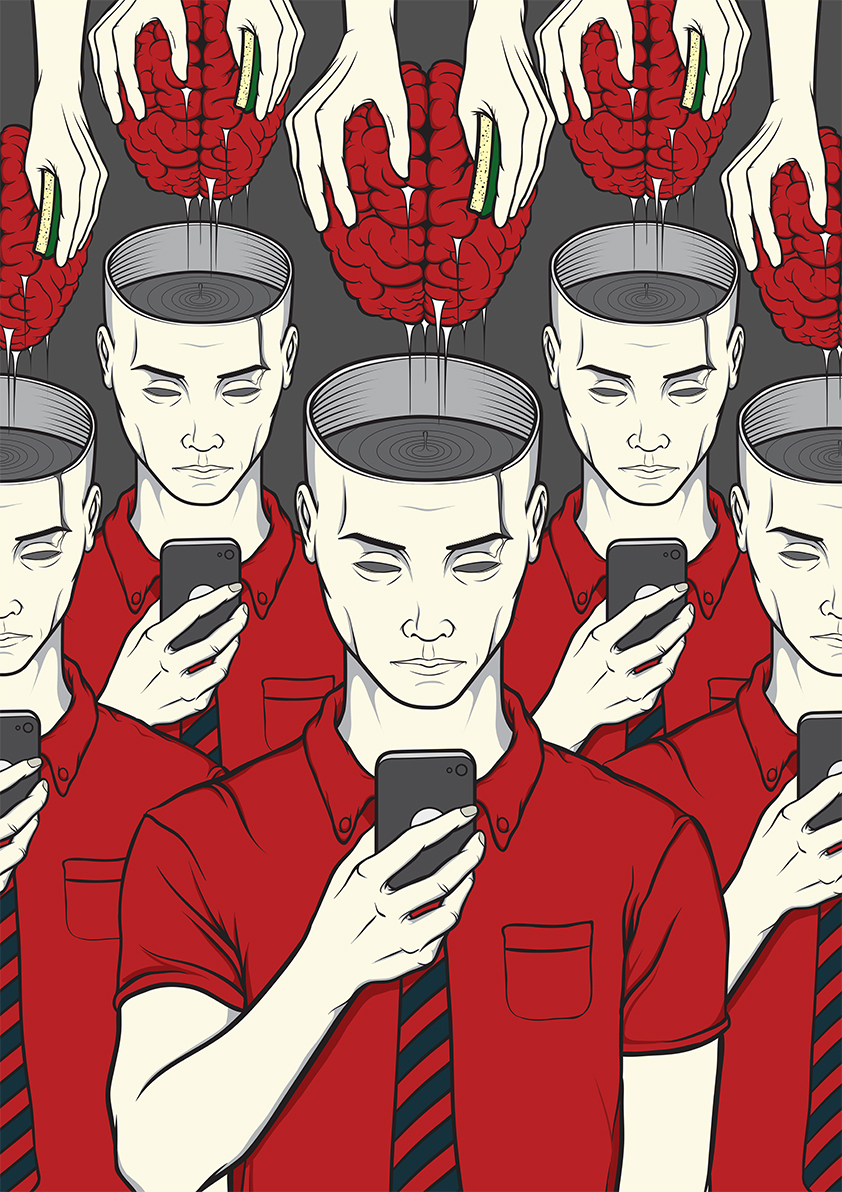poster phone brainwash constructivist generation passive Illustrator vector