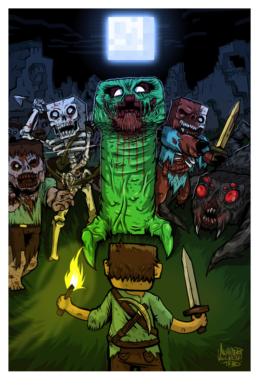 bring on the night minecraft digital speed drawing stop motion zombie creeper iaccarino that kid who draws photoshop wacom tablet dark