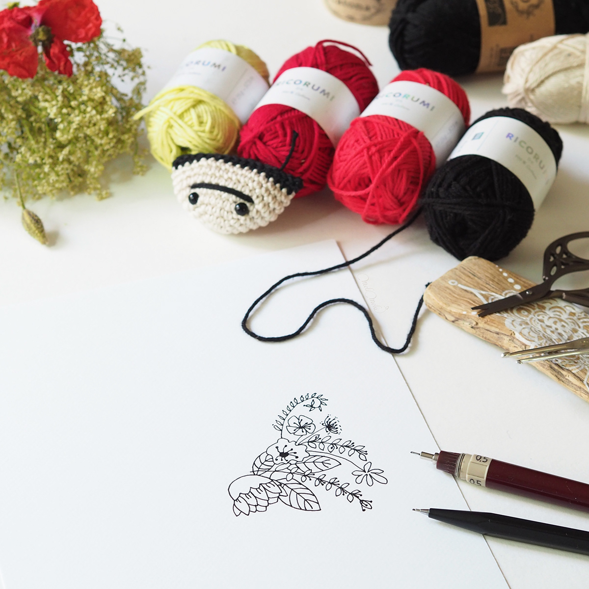 ILLUSTRATION  crochet handmade crafts   Frida Kahlo cotton yarn Rotring indian ink LABOUTIQUEDEMELIMELO MELIMELO