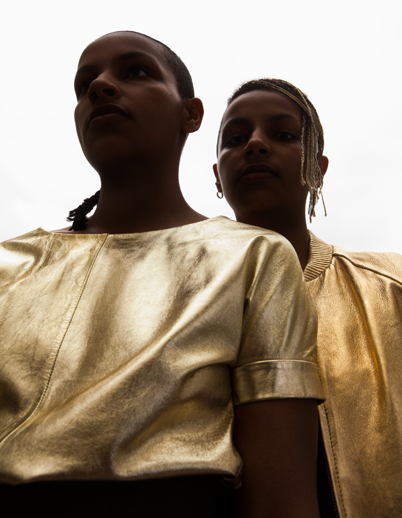 études studio Twins Sisters editorial series clothes gold blue