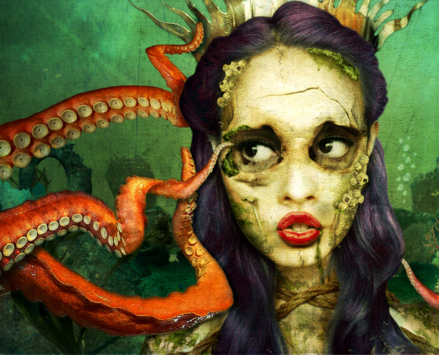 girl  tentacles  octopus underwater Love crown moss corpse barnacles bubbles