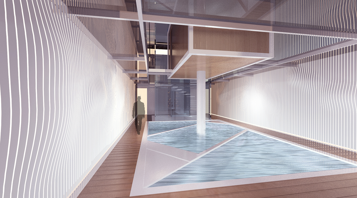 Spa  design scandinave bois lumière Hammam massage restaurant piscine Sauna verre transparant levitation légèreté esag