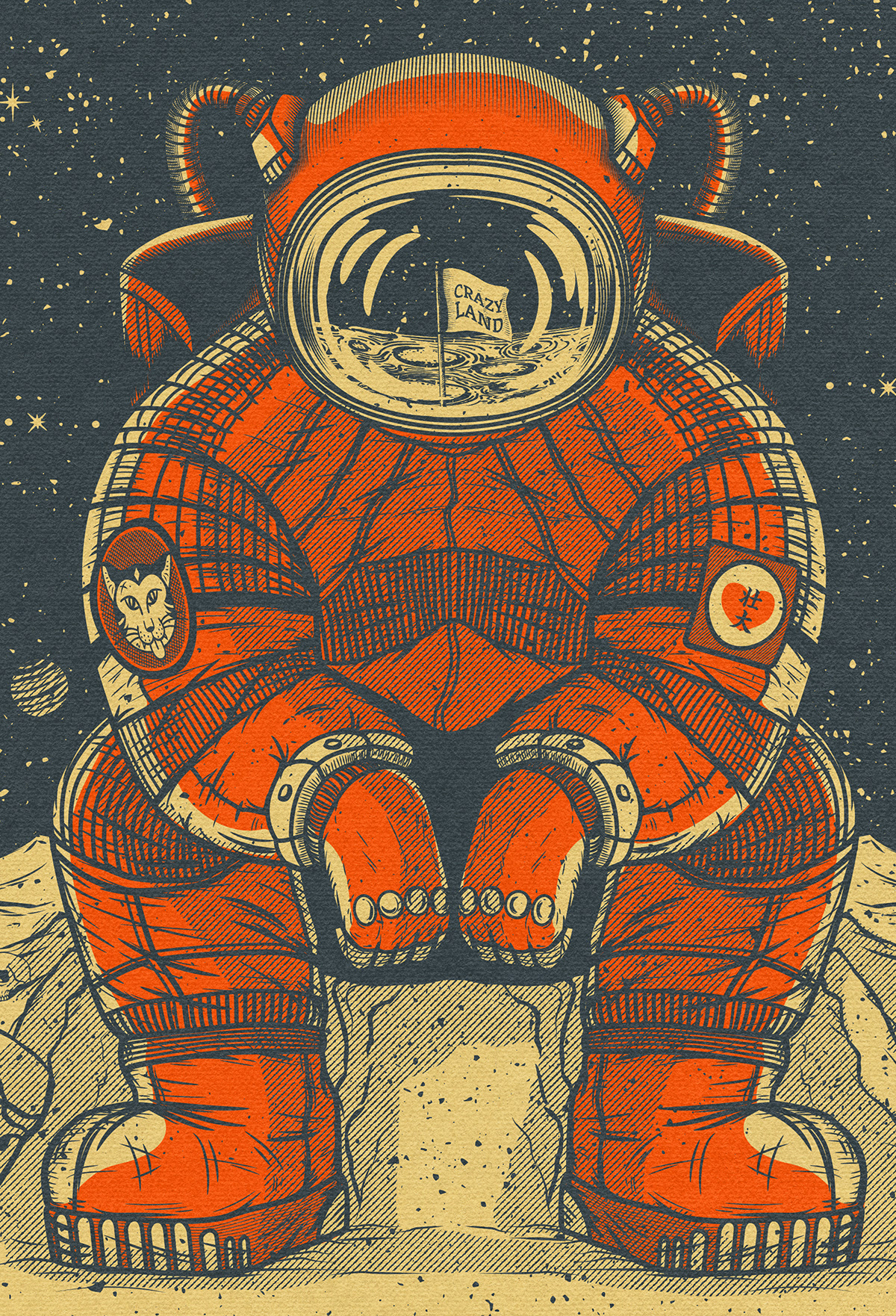 astronaut vector vintage Retro artwork Digital Art  ILLUSTRATION  Character design  adobe illustrator Graphic Designer