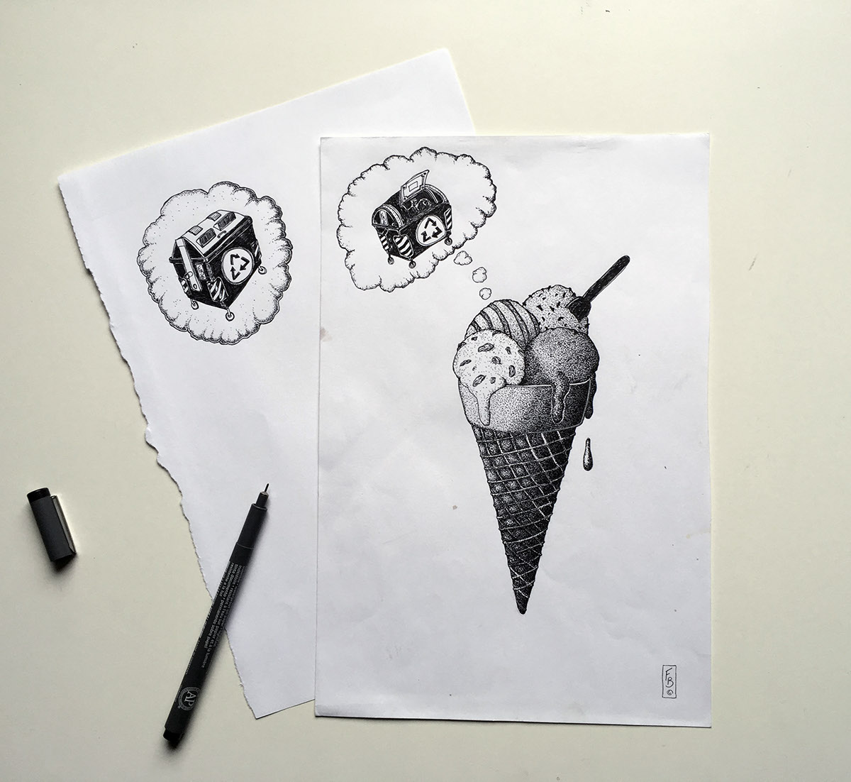 detail Pointillism ice cream bat extinct blackandwhite detective noir magazine editorial