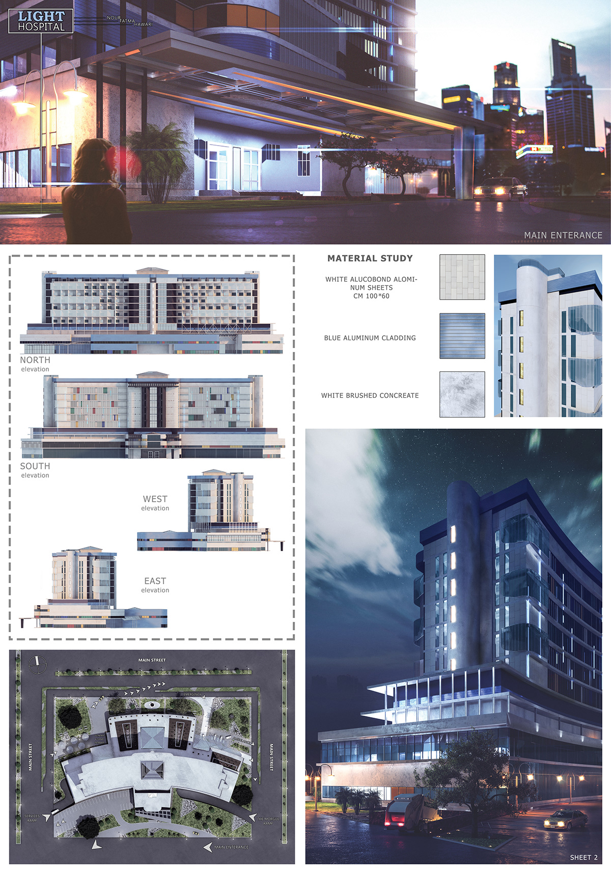 architecture hospital visualization interriordesign featured BIM NightShot colors concept acadimec
