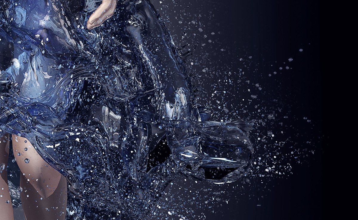 Damian Misiura water  Dress waterdress splash modo realflow HDR Light Studio