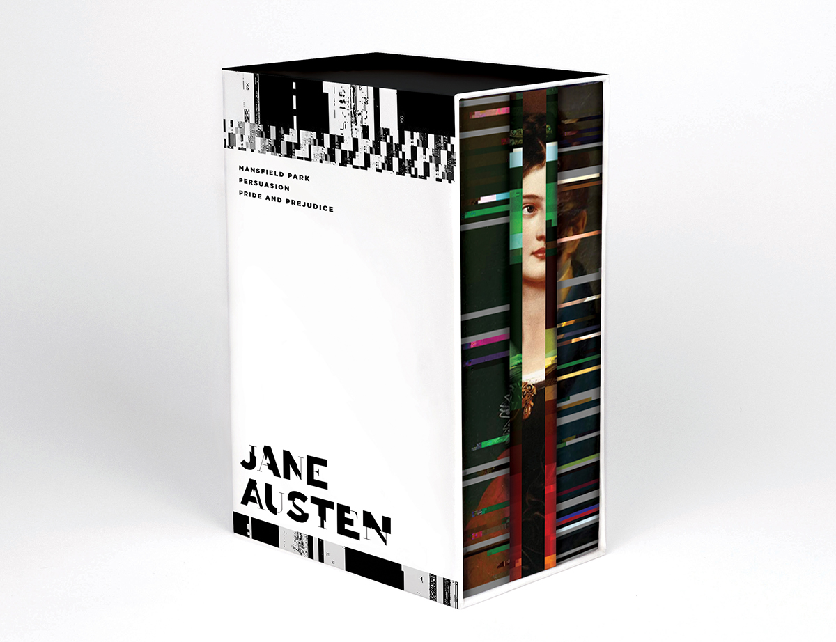 book redesign book covers series editorial classics jane austen glitch art motion graphic