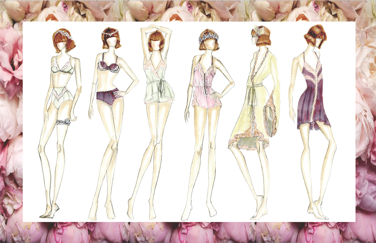 intimates lingerie  loungewear  lace  Bridal Lingerie Apparel Design  fashion illustration technical flats
