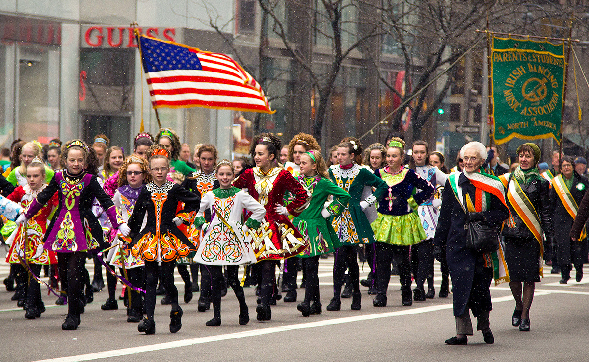 parade st. patricks day Patrick nyc New York Event festivity irish green Ireland kilt skirt snow St. Patrick's day