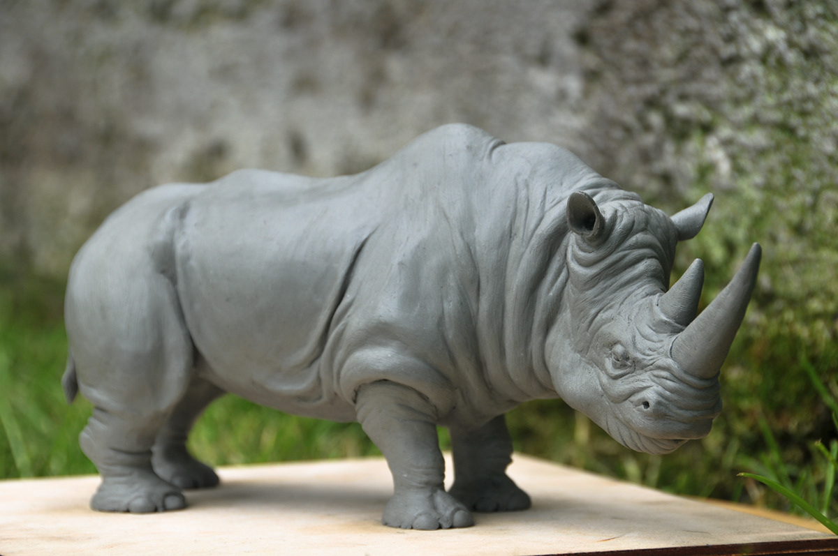 Rhinoceros  orrszarvú Sculpt  szobor polymer clay garden