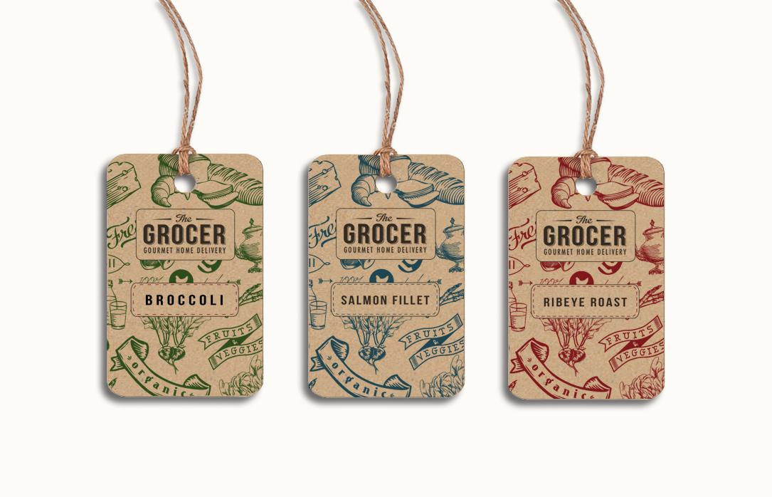 Grocery store online Shopping bag tags RECYCLED vintage Retro modern delivery