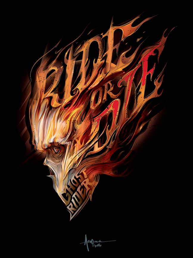 ghostrider rideordie ComicArt vector skull fire text Wordplay Illustrator limitedprint