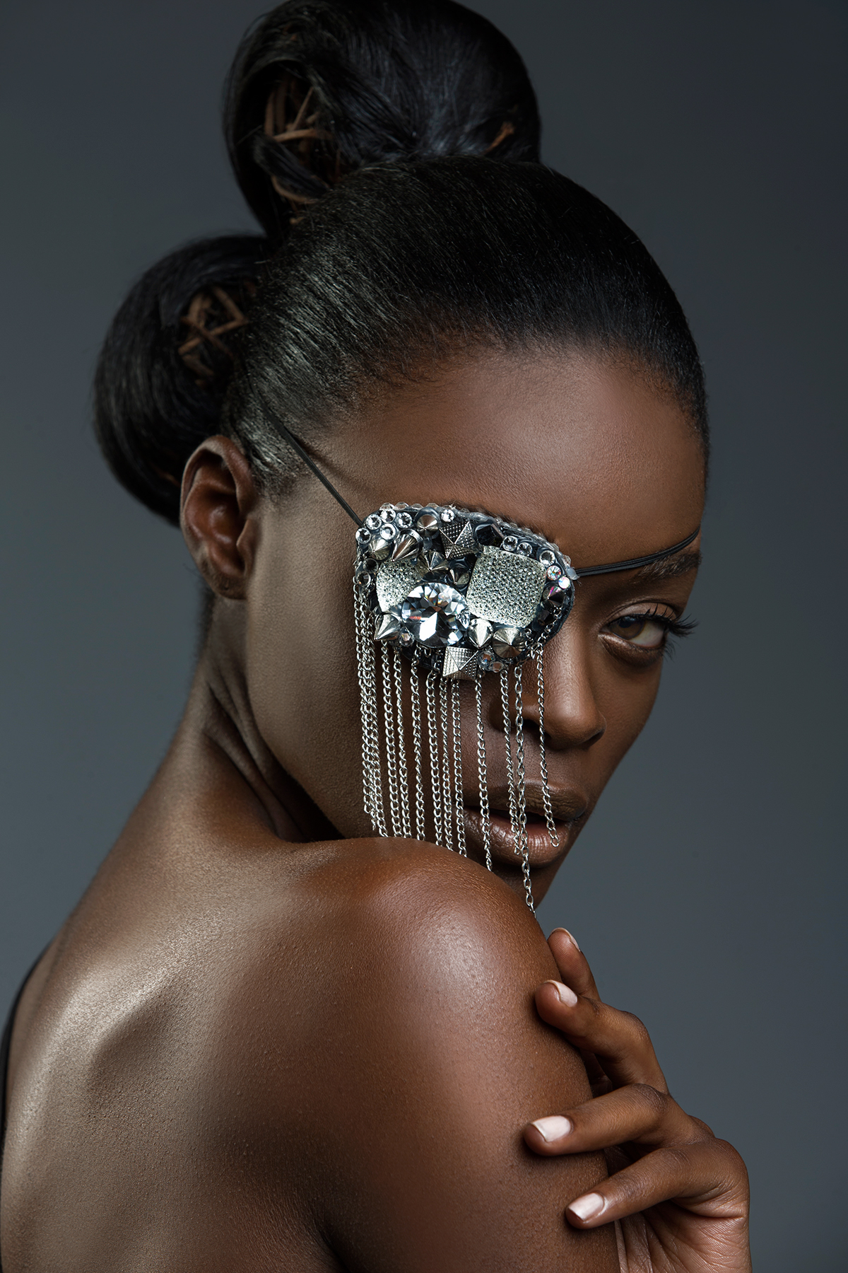 model african american female dark eye patch eyes beauty