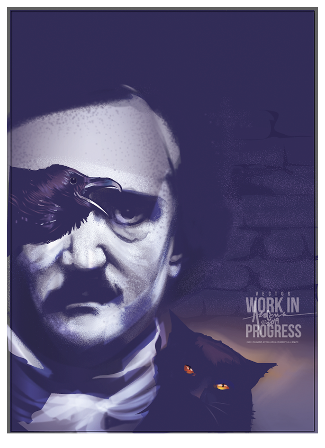 horror vector art vector mexifunk Edgar Allan Poe Poe writer raven Cat Magazine Cover