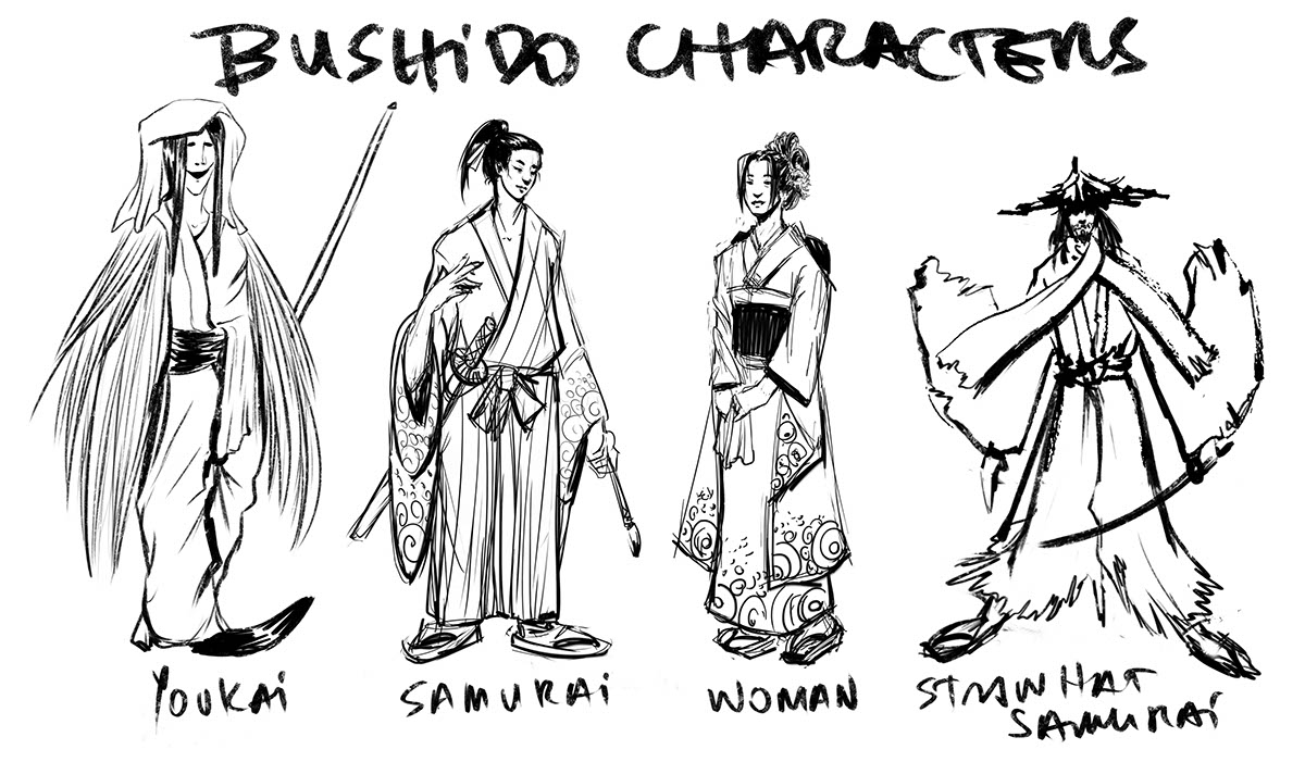 storyboard Sumi-e Game Dev development japanese samurai Bushido research Gaming