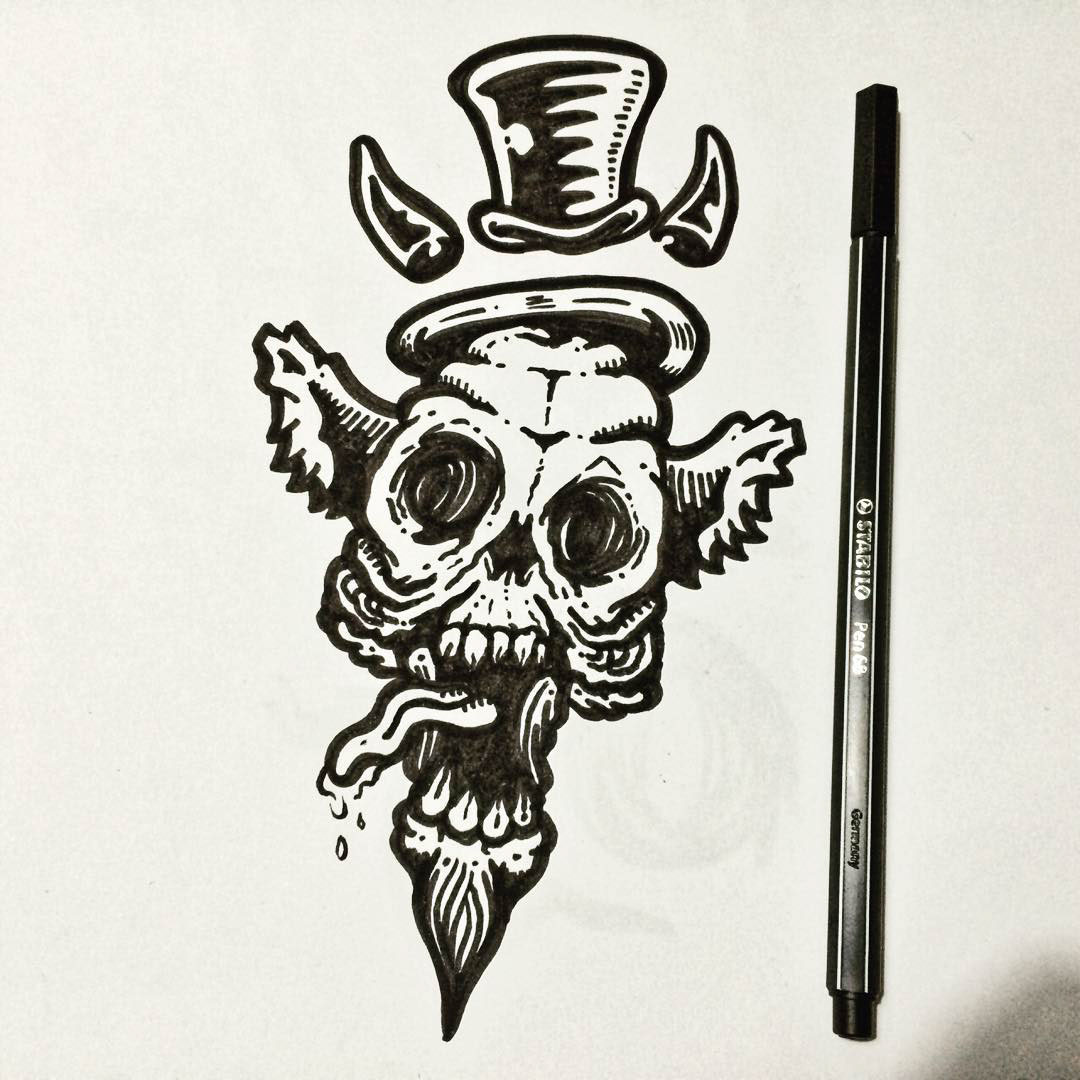 skull calavera caveira desenho draw black ink