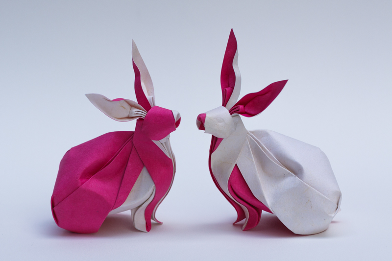 origami  art paper folding sculpture rabbit twin apple scorpion color change