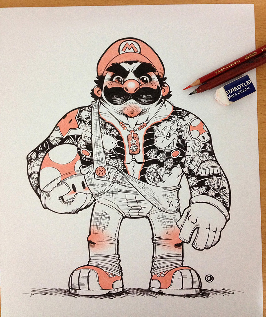 mario Luigi peach Bowser super mario bros cartoon Nintendo TRADITIONAL ART EduardoVieira Eduardovieirart