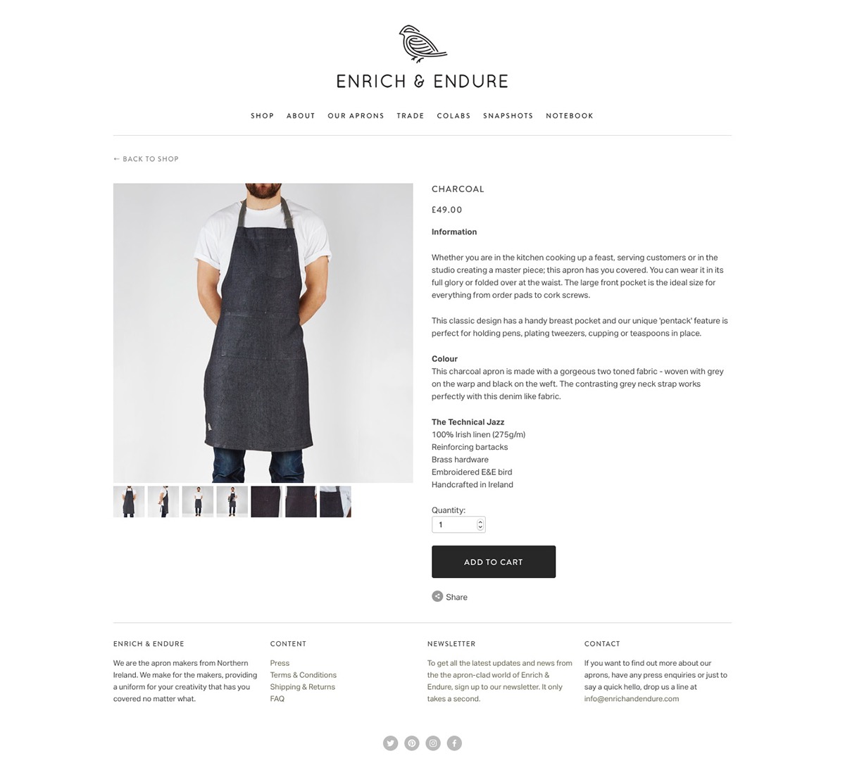 Enrich and Endure Website Squarespace 7 Textiles Aprons design linen The Printer's Son