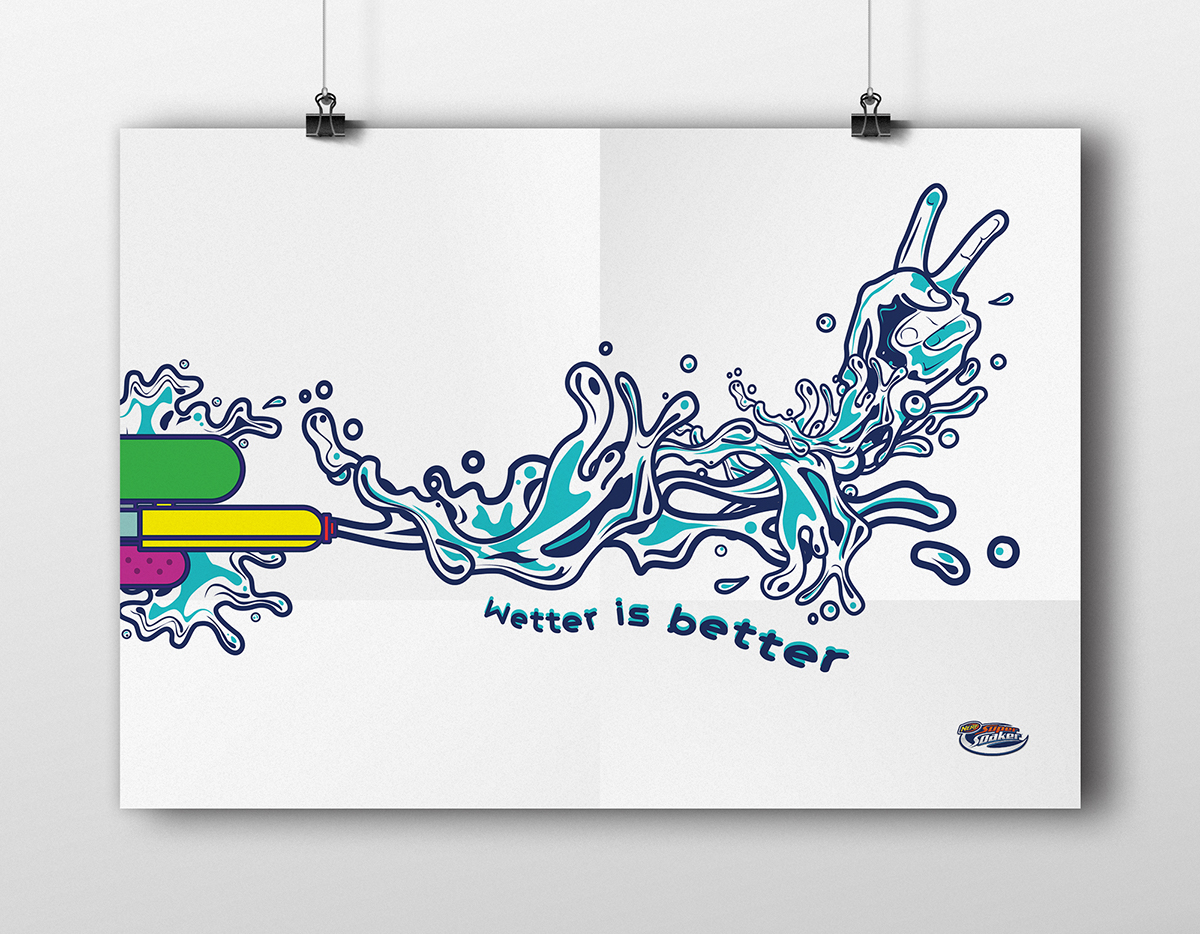 splash water gun super soaker nerf Fun cool vibrant Colourful  vector drawing