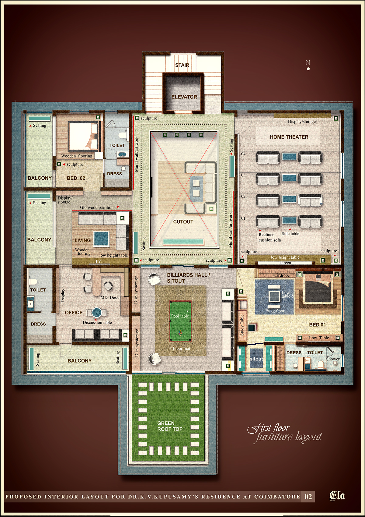 residence plan Interior furniture layout plan rendering photoshop scheme floor plan Floor Layout