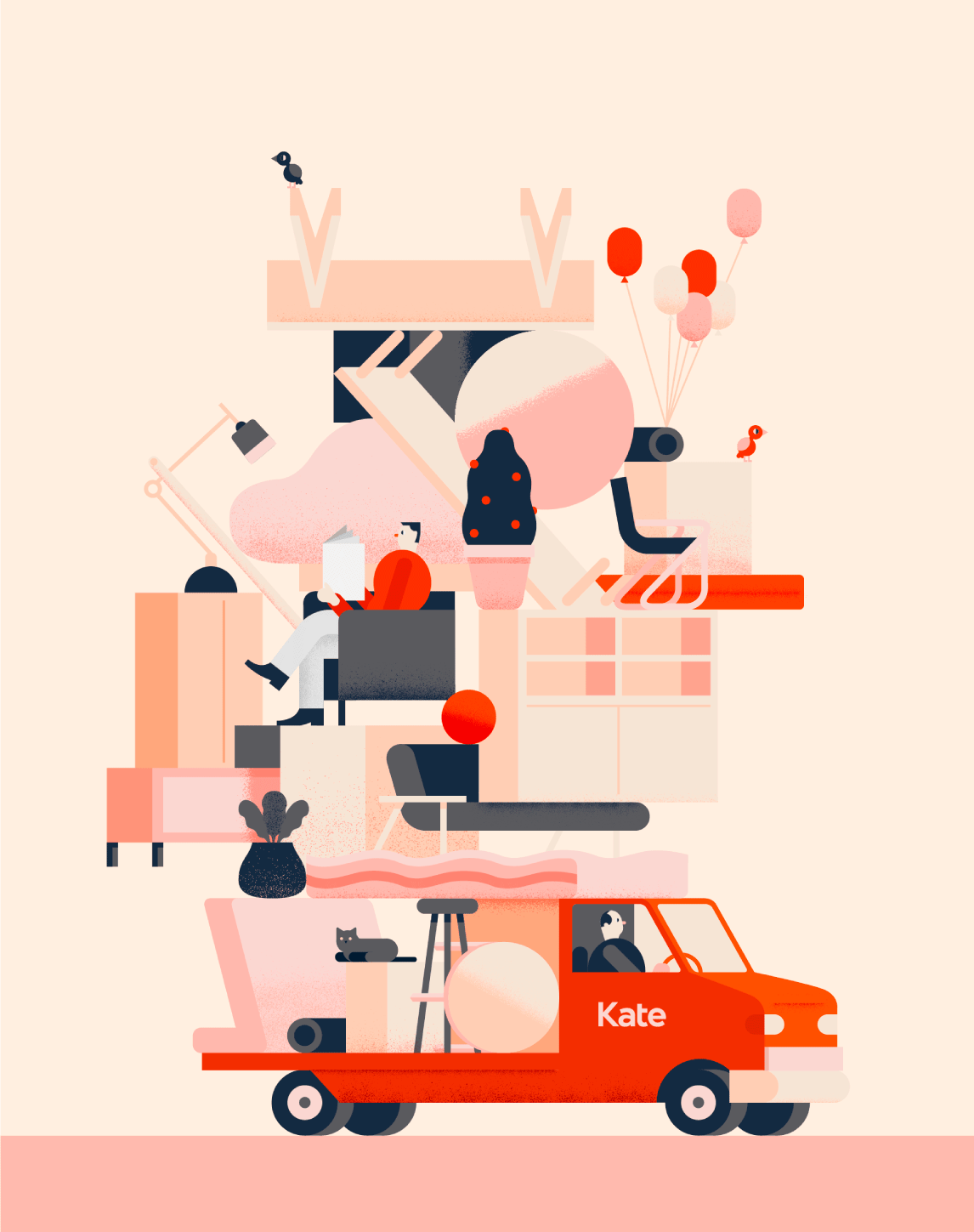 Kate katefurniture furniture celebration vector digital ILLUSTRATION  MOVING Fun pink