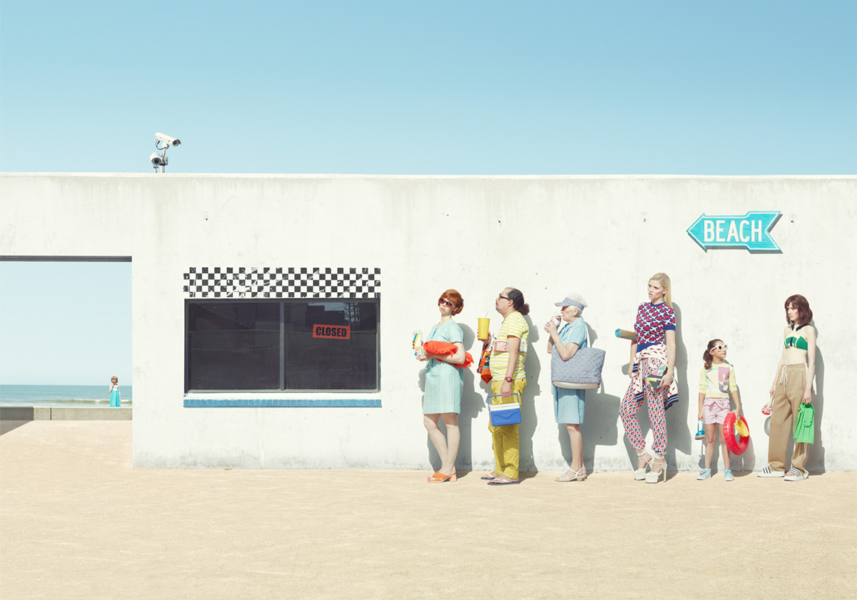 pastel poppy editorial Landscape beach bright Dystopia High-Key Holiday colours people summer Sunny tourism Retro