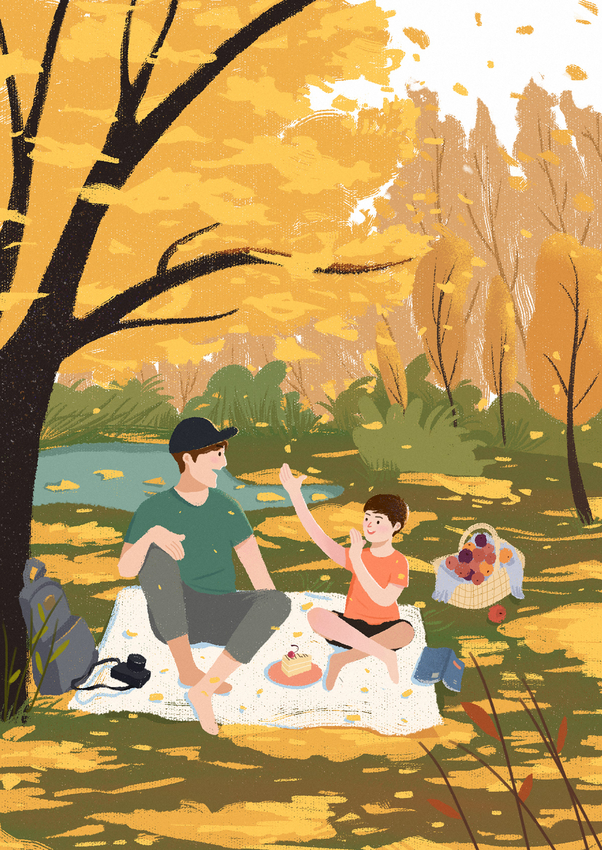 family autumn father picnic leavers boy affection father and son 野餐 父子