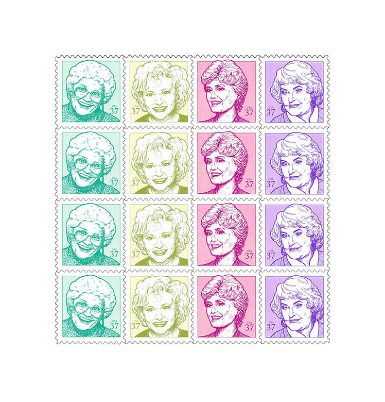 stamps The Golden Girls Bea Arthur betty white 1980's ILLUSTRATION  GOLDEN GIRLS blanche rose sophia