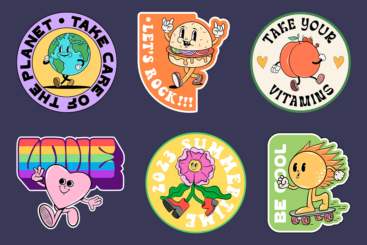 cartoon characters design frog graphic groovy Retro Sticker Design sticker pack