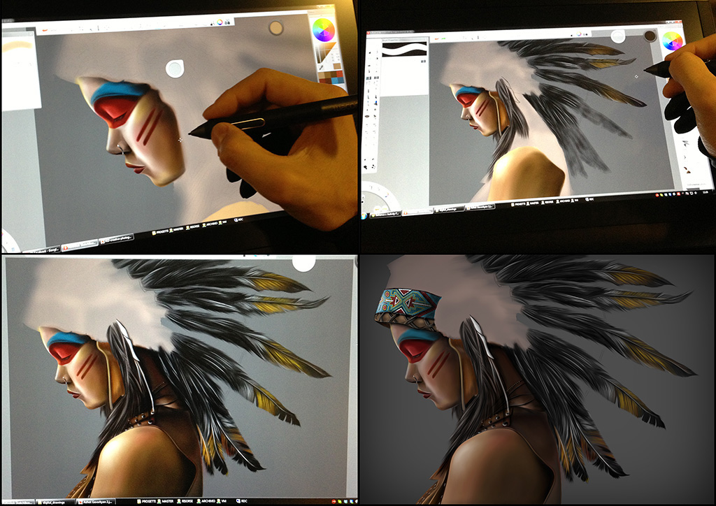 american indian girl wacom timecore cintiq13hd native american Native sketchbook sketchbook pro portrait draw paint feathers New Creatives