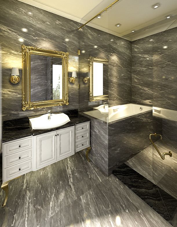 3D Rendering american classic bathroom cabinet cansole interior classic interior design  table vray