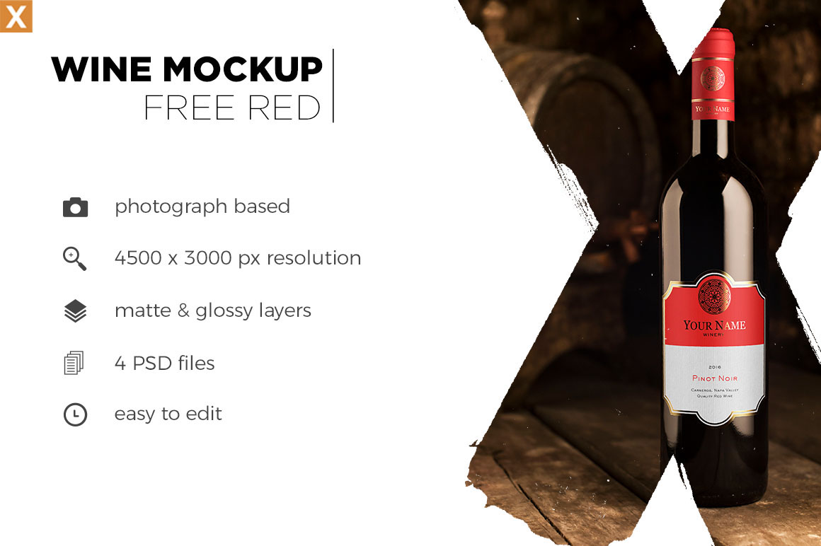 photo red wine Cellar Mockup free bottle Label realistic template