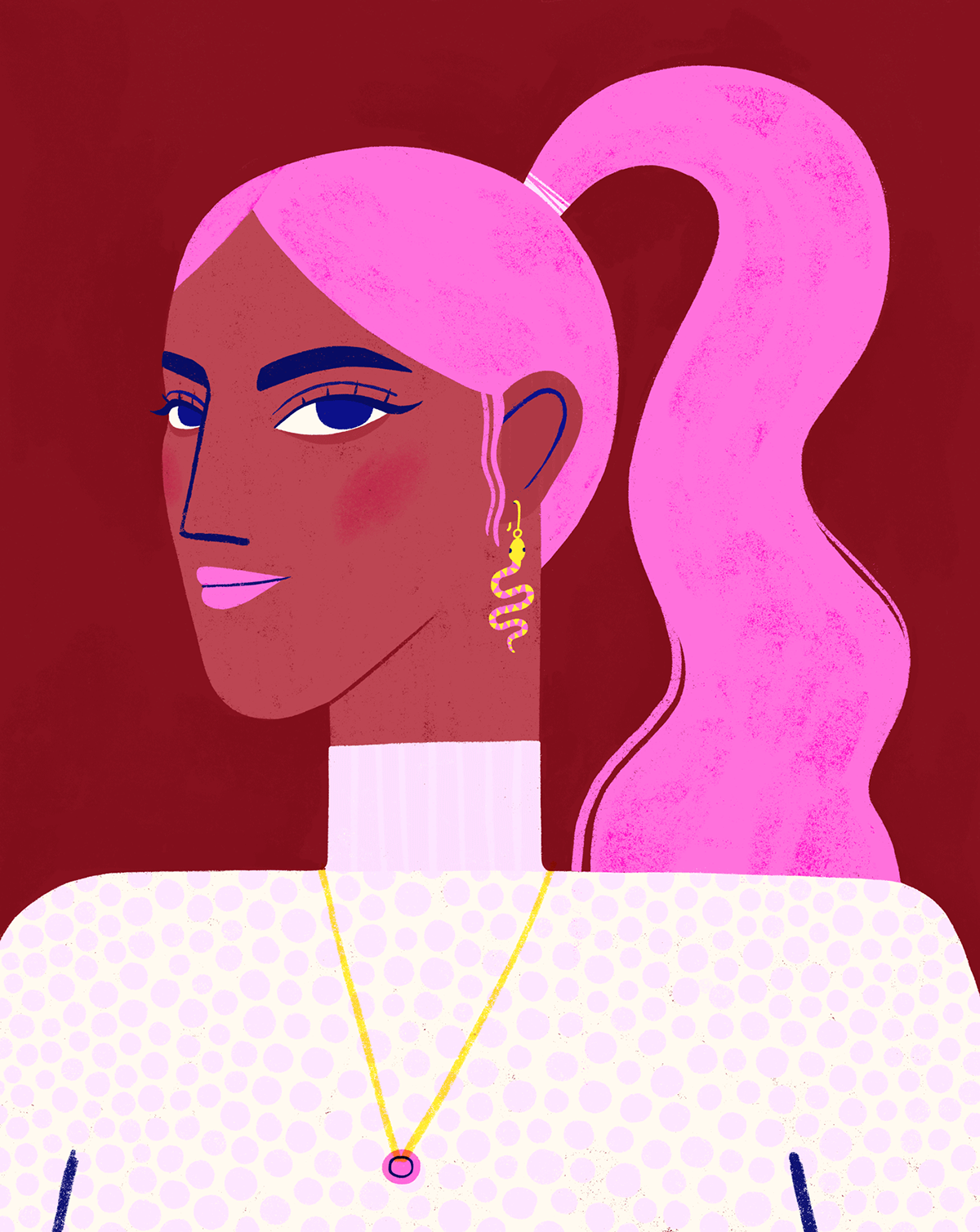 portrait ILLUSTRATION  feminine woman girl Fashion  pink hair face earrings