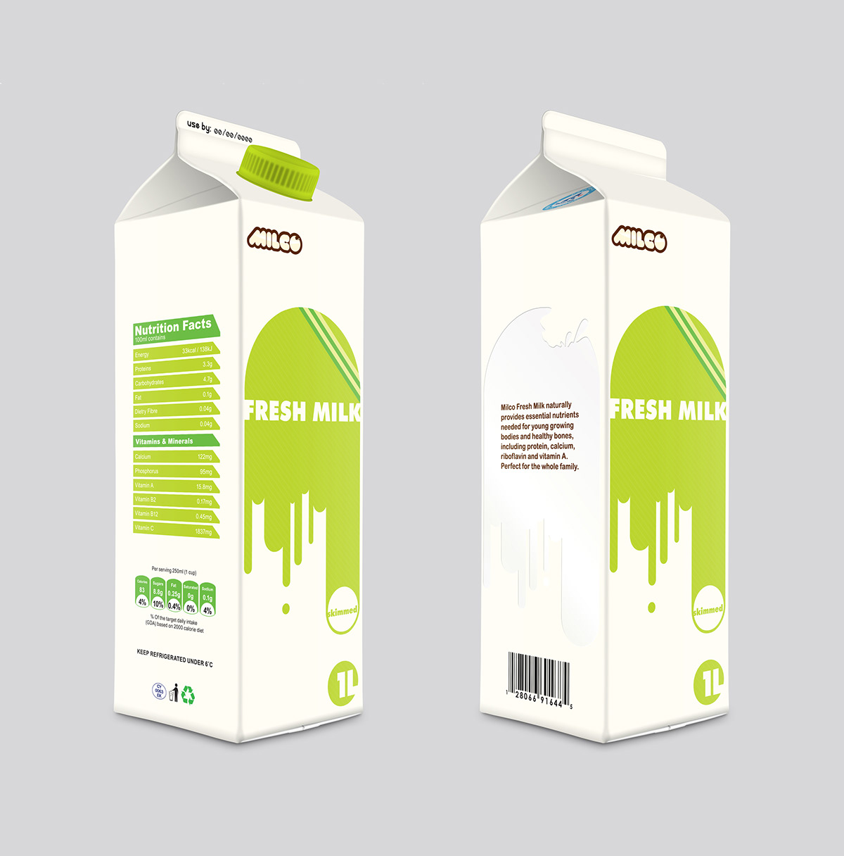 logo package milk product carton whole reduced skimmed surface graphics poster White University Project template