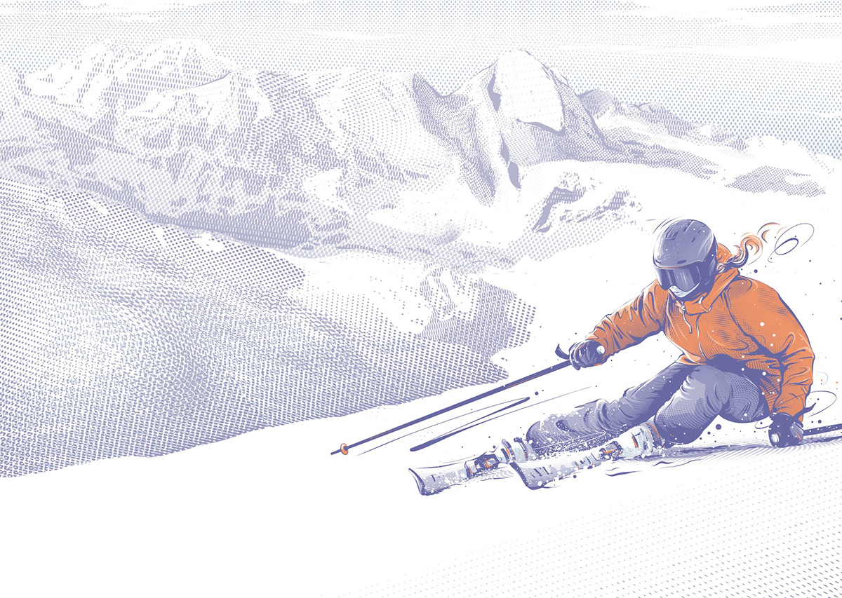 Drawing  mountains Ski snow snowboard sport vector art winter winter sport