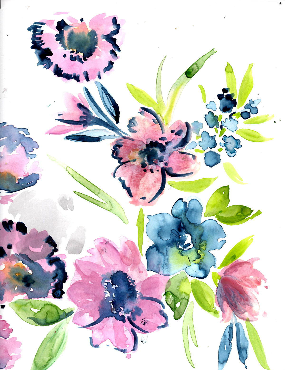 Textiles floral watercolor sketchbook paint gouache pattern print