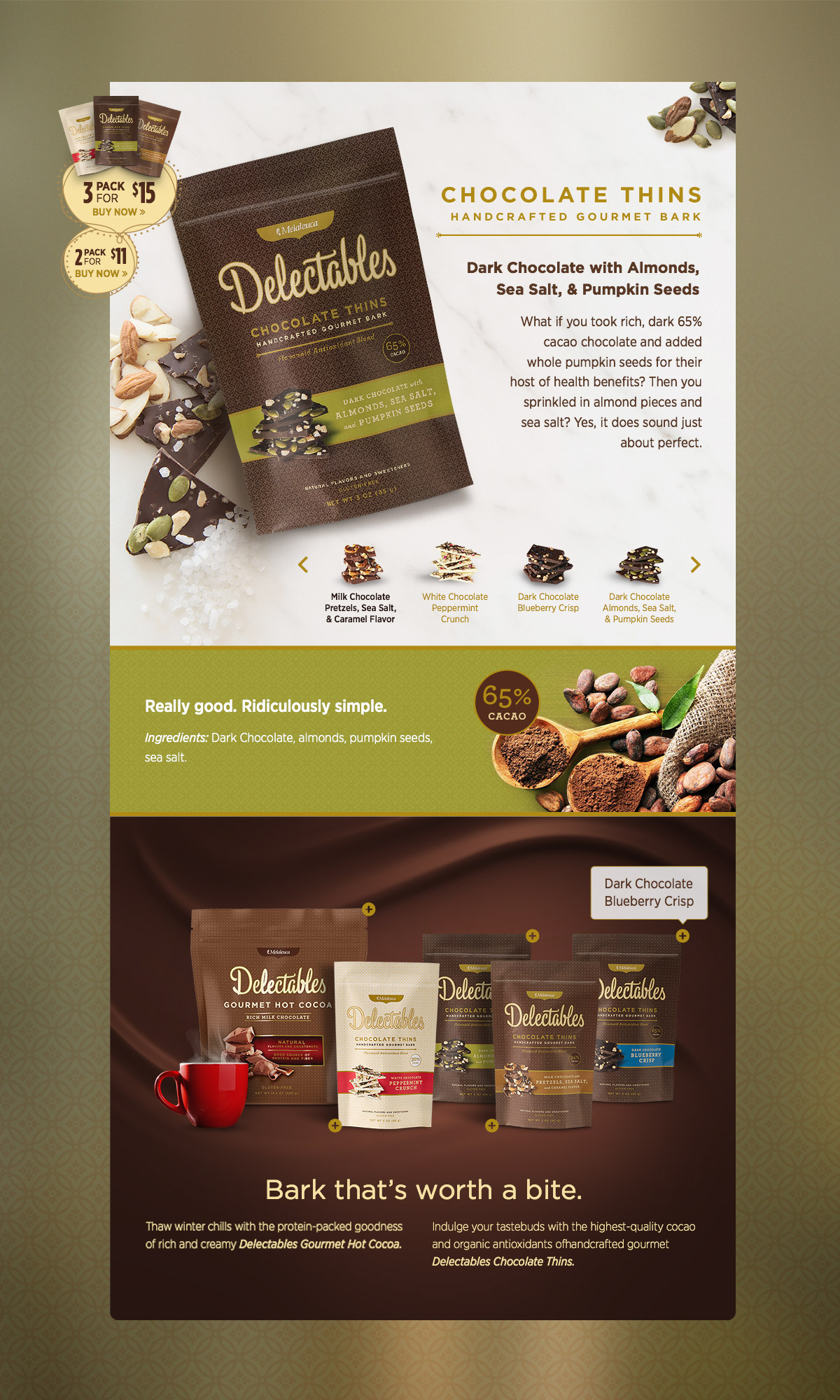 chocolate Deluxe Food  healthy snack nutrition treats gourmet food holiday treats Website landing page