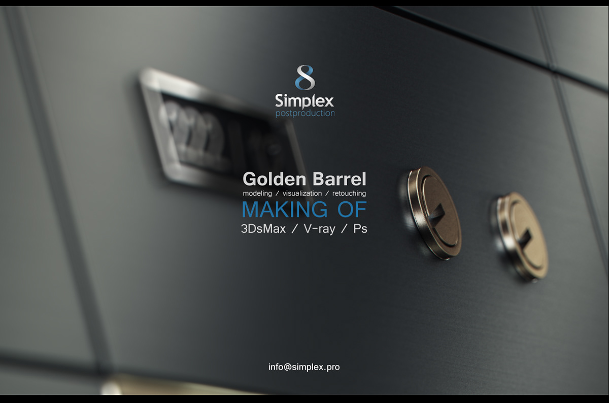 golden barrel CGI simplex modeling advertisement creative visualization