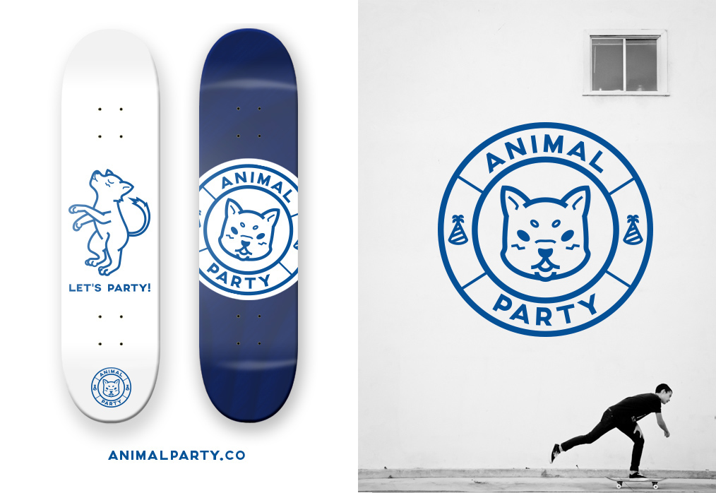 logo dog shiba Cat skateboarding Ecommerce blue gif vector