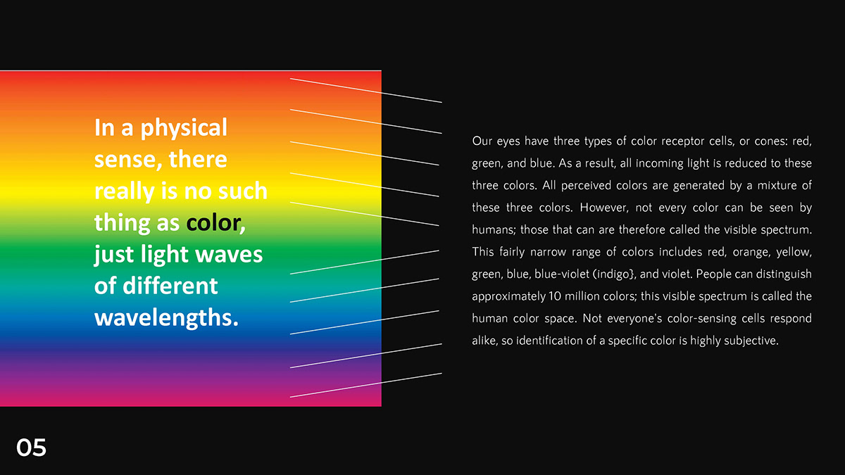 In a physical sense, there really is no such thing as color, just light waves of different wavelengt