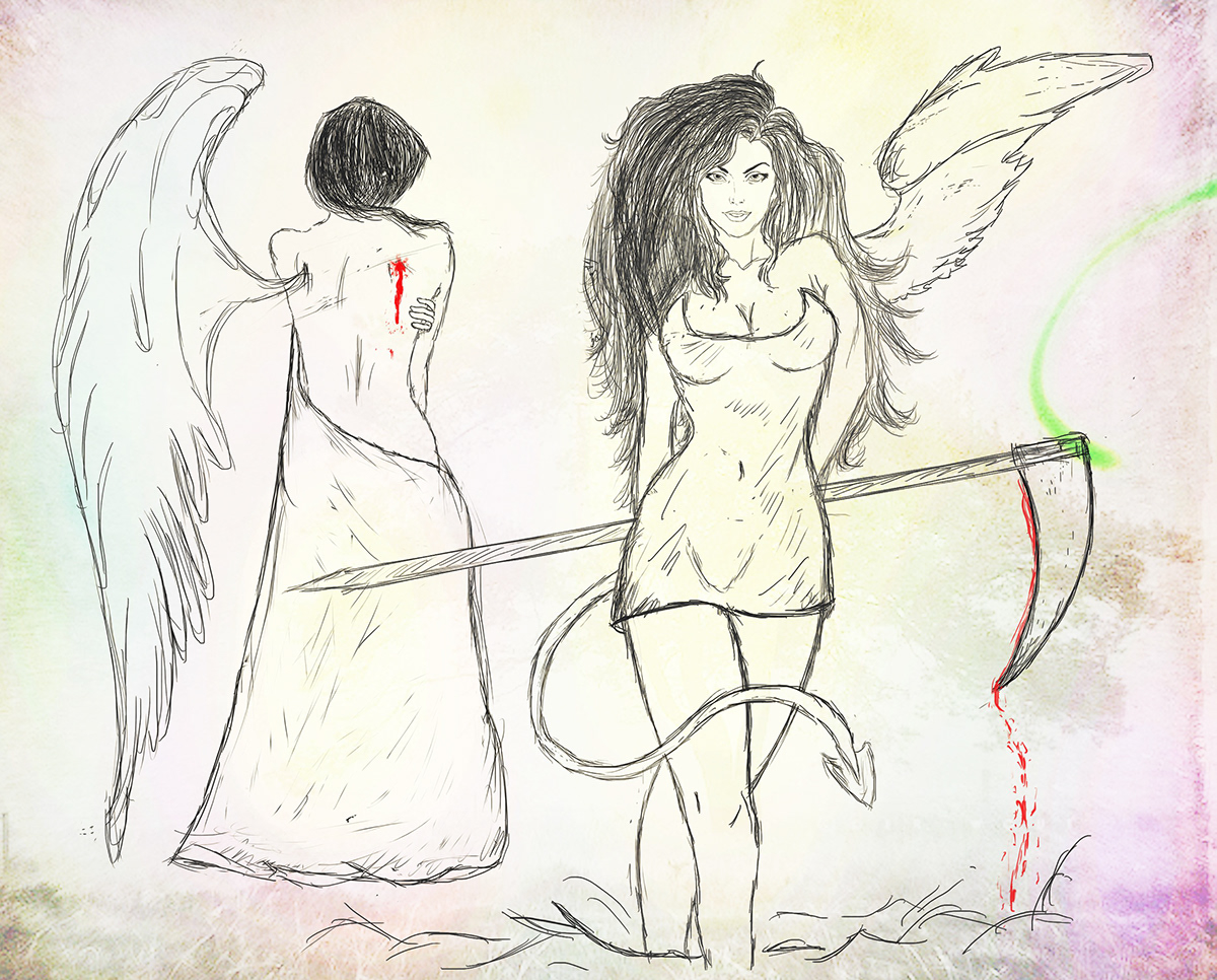devil wings angel sketch hot girl girl Hot hell wing