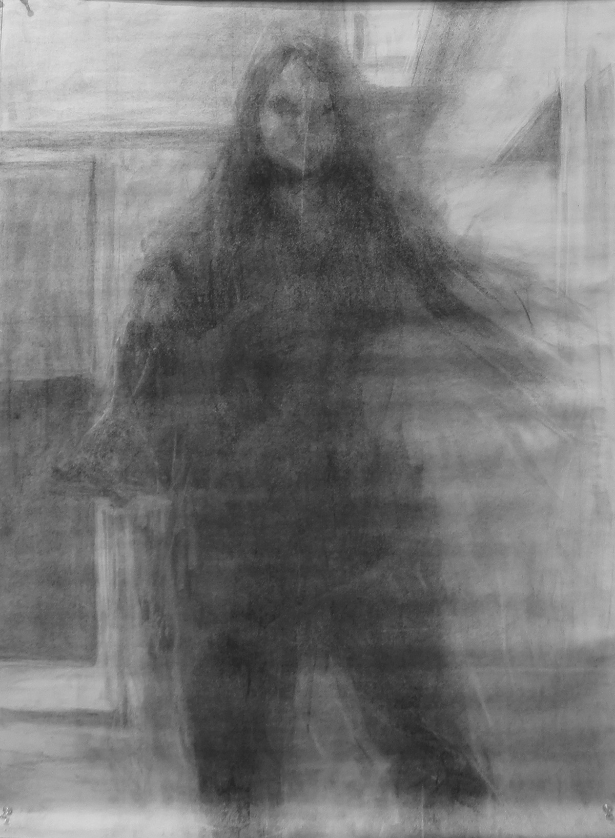 Foundation Year charcoal self portrait