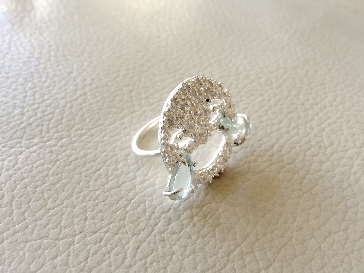 granulation Emoji silver stone setting aquamarines fashion jewelry