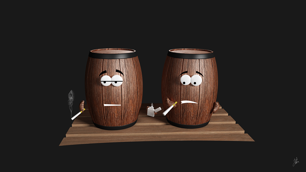 3D cartoon Character design two smoking barrels
