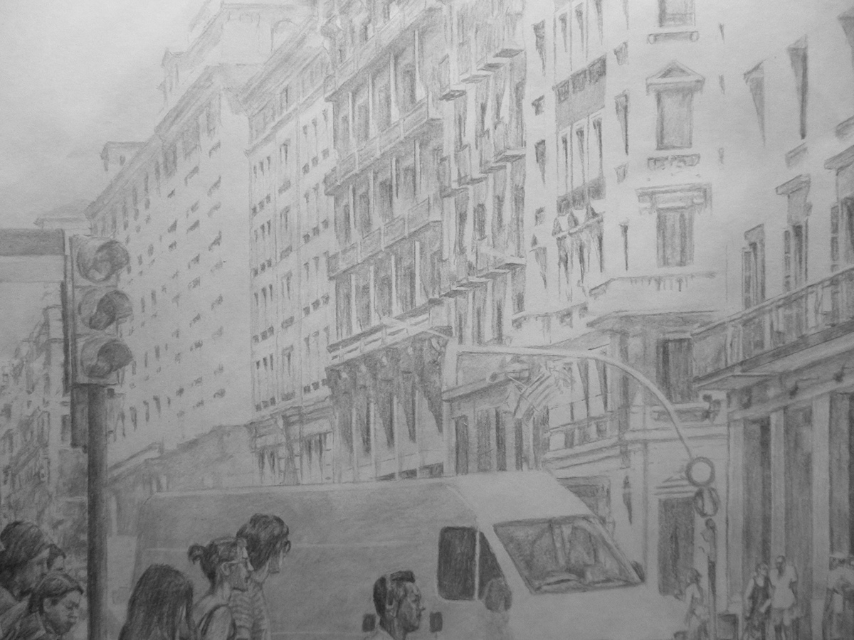 people Street Charcoal Drawing barcelona
