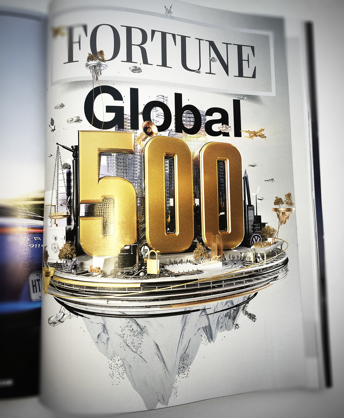 Global fortune magazine type 3D CGI Render artwork cover visual conceptual