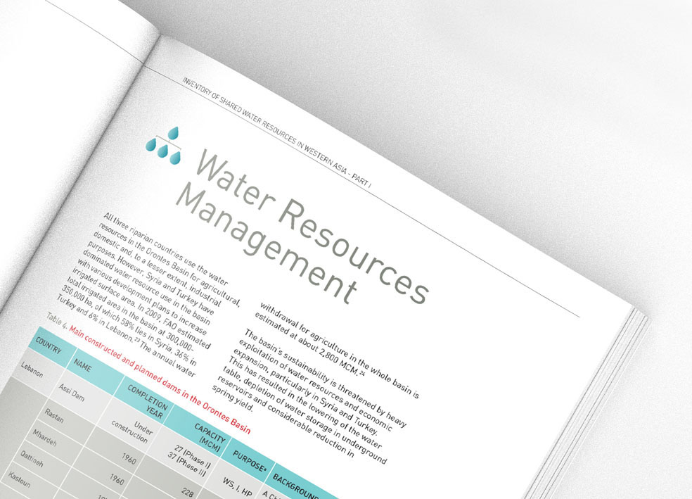 publication water water publication Layout design infograph escwa bgr german cooperation water report western asia Layout Design Graphs book thick book