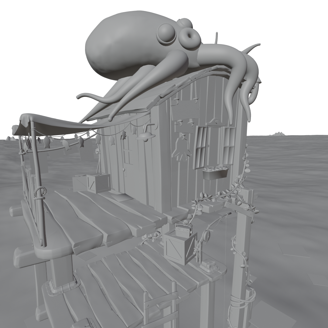 3D blender digital HDRI hut ILLUSTRATION  octopus robot sea texture